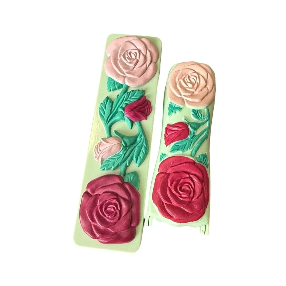 Vintage Push up brush, mirror & roller Set 1970s floral purse pocket collectible